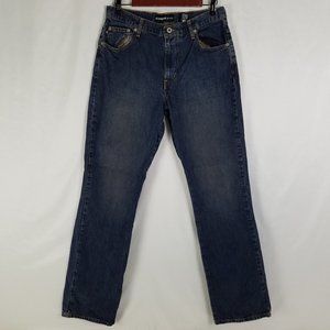 Express Jeans Juniors Size 9 Long High Rise Bootcut Dark Wash Blue Denim 30x32.5